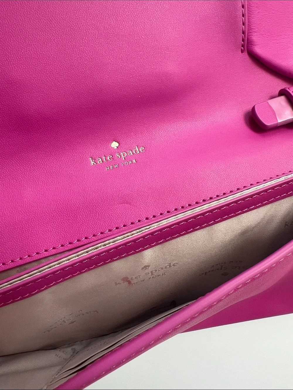kate spade Hot Pink Leather Bow Clutch with Gold Chain • 8x5 inch